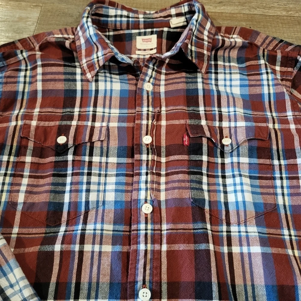 LEVI's Standard Fit Western Flannel Long Sleeve Button Up Shirt Mens Size Large